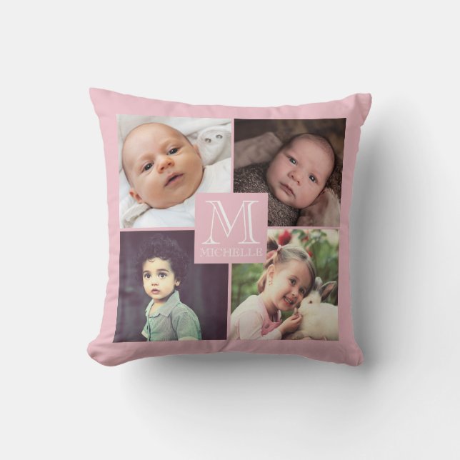 Pink photo girly monogramed collage cushion (Front)
