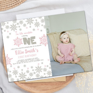 Pink Photo Glitter  Winter ONEderland Birthday Invitation