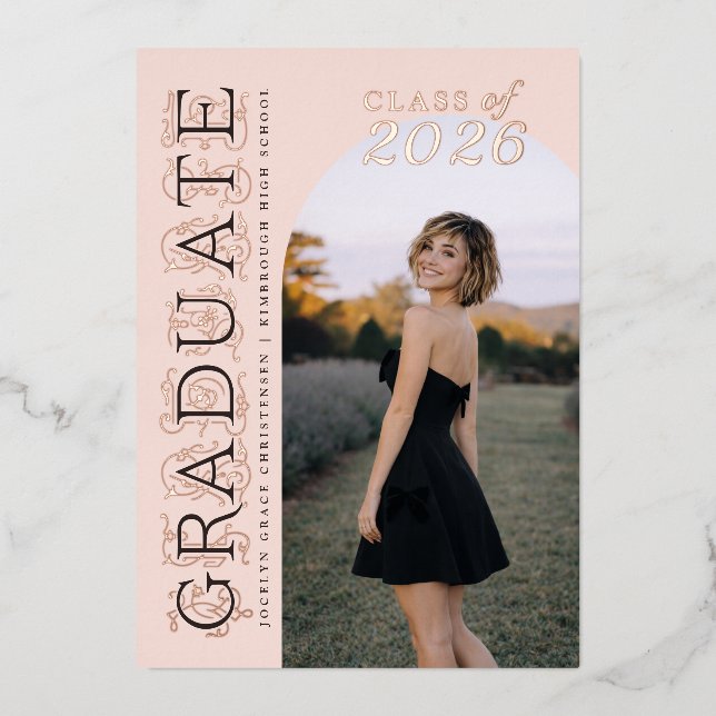 Pink Photo Graduation Rose Gold Foil Invitation (Front)