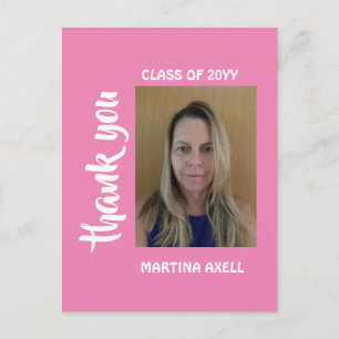 Pink Photo Graduation Thank You Postcard