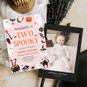Pink Photo Halloween Girl 2nd Birthday Invitation