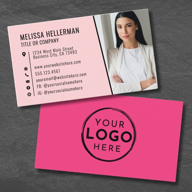  Pink Photo Logo Professional Business Card (Girly Hot Pink Photo Logo Professional Business Card)