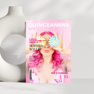Pink Photo Magazine cover Quinceanera Invitation