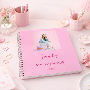 Pink photo name script notebook