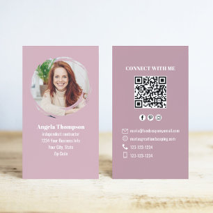 Pink Photo QR Code Connect with Me Business Card