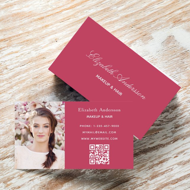 Pink photo qr code elegant business card (Creator Uploaded)