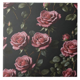 Pink photo realistic rose ceramic tile