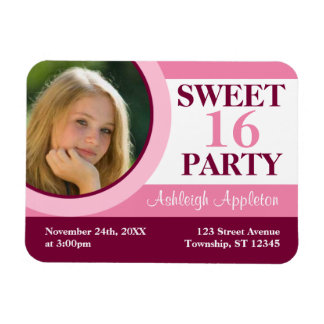 Pink Photo Sweet 16 Party Invitation Flat Magnet