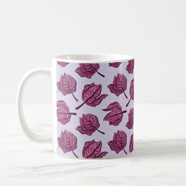 Pink Physalis Flower Pattern Pastel Botanical Coffee Mug (Left)