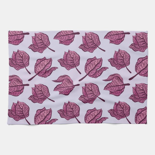 Pink Physalis Flower Pattern Pastel Botanical Tea Towel (Horizontal)
