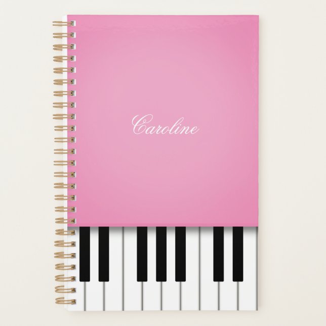 Pink Piano Keyboard Personalised Music Planner (Front)
