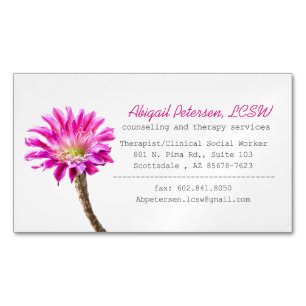 Pink Piazza cactus flower in bloom , LCSW Magnetic Business Card