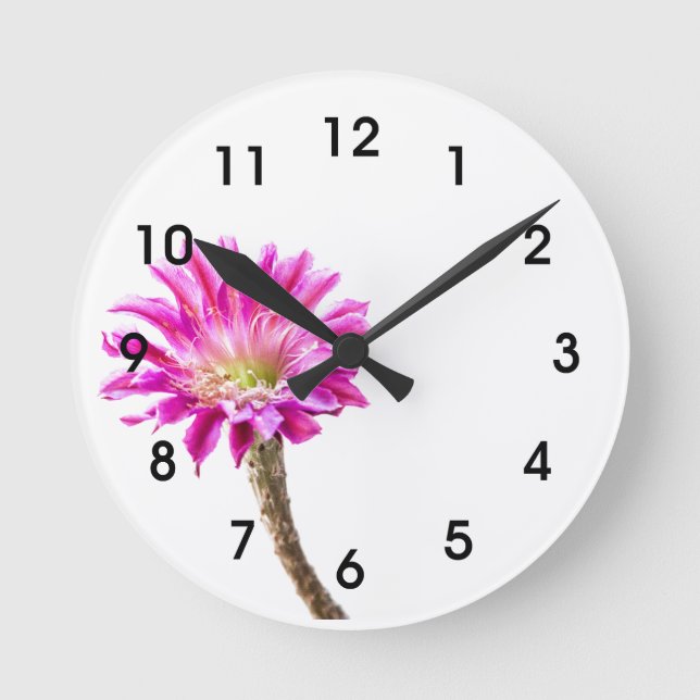 Pink Piazza cactus flower in bloom Round Clock (Front)