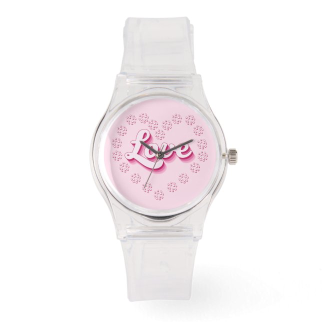 Pink Pickleball Love Valentines Day Heart Watch (Front)