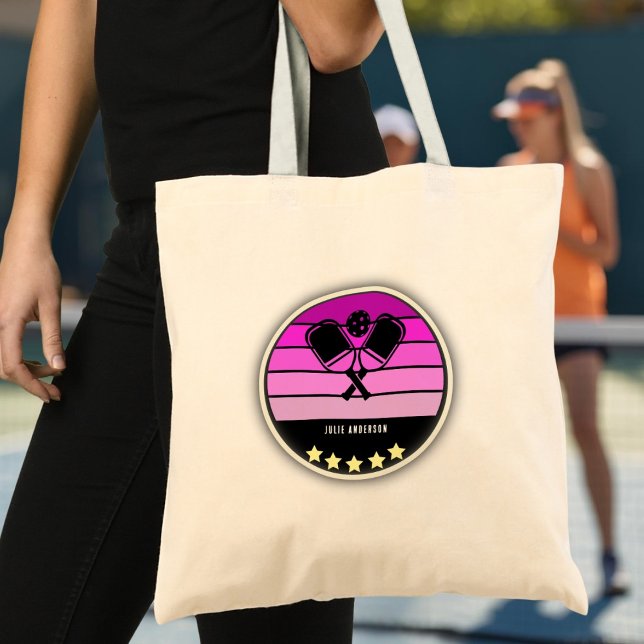 Pink Pickleball Paddle Tote Bag (Pink Pickleball Paddle Tote Bag - custom name)