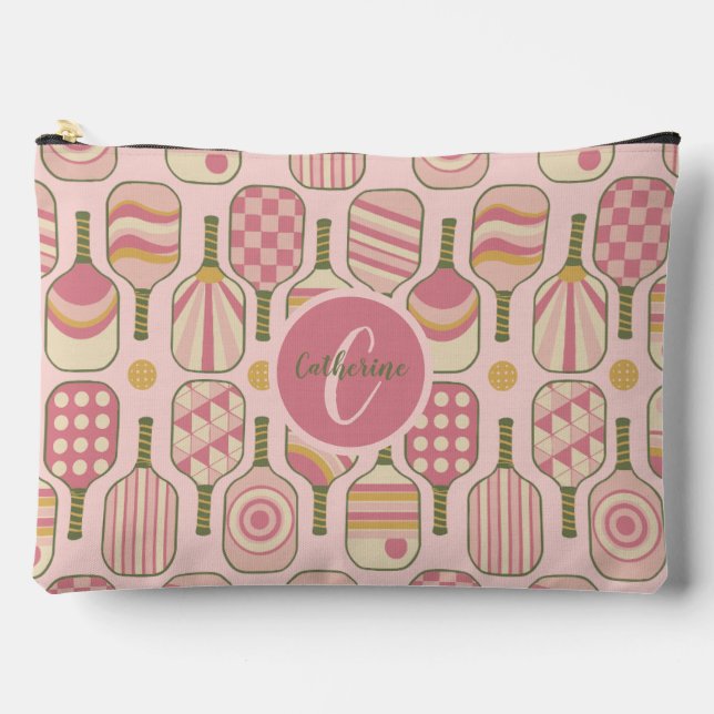 Pink Pickleball Paddles with Monogram Accessory Pouch (Front)