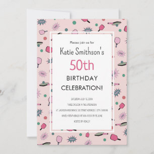 Pink Pickleball Party 50th Birthday Invitation