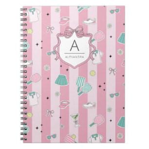 Pink Pickleball Preppy Monogram Print Notebook