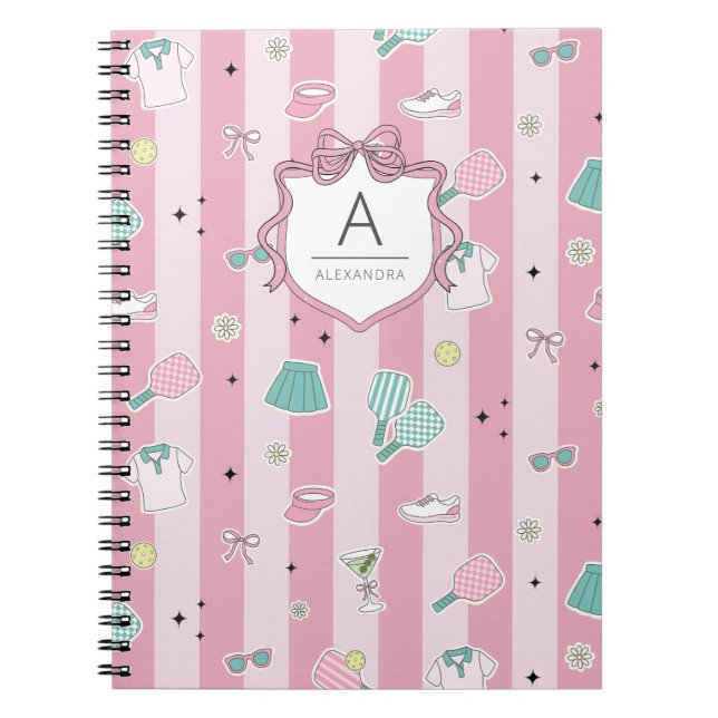 Pink Pickleball Preppy Monogram Print Notebook (Front)