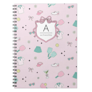 Pink Pickleball Preppy Monogram Print Notebook