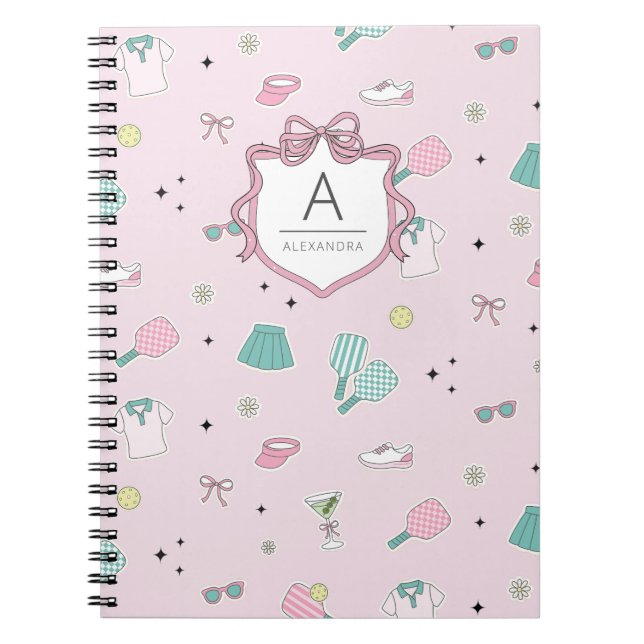 Pink Pickleball Preppy Monogram Print Notebook (Front)