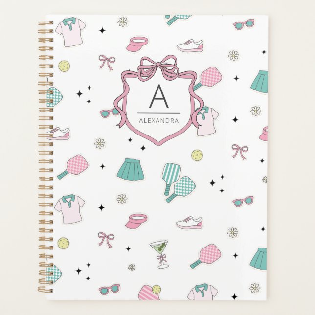 Pink Pickleball Preppy Monogram Print Planner (Front)
