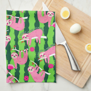Pink pickleball sloths 🦥 tea towel