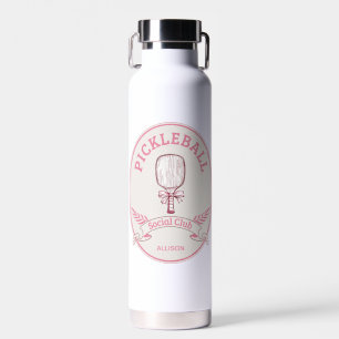 Pink Pickleball Social Club Emblem With Name Water Bottle