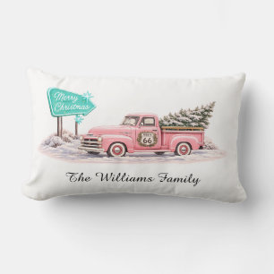 Pink Pickup Christmas Family Decor Lumbar Cushion