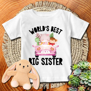 Pink Pickup Truck Safari World's Best Big Sister Baby T-Shirt