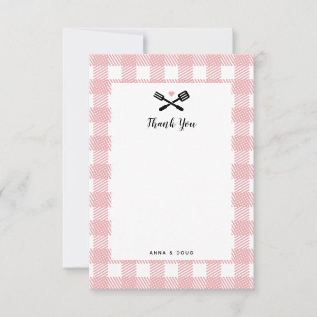 Pink Picnic Cloth BBQ Thank You Note Card (Front)