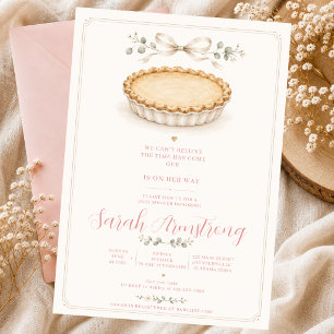 pink pie cream eucalyptus heart Coquette Bow Invitation