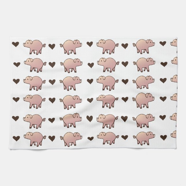 Pink Pig and Heart Towel (Horizontal)