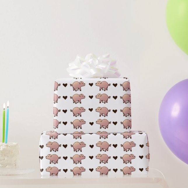 Pink Pig and Heart Wrapping Paper (Party Gifts)