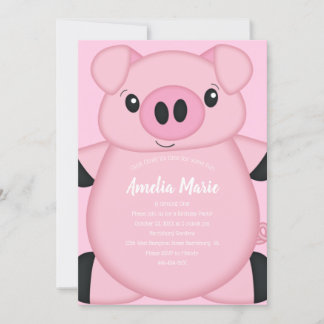 Pink Pig Birthday Party Invitation