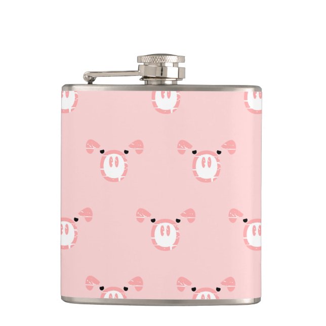 Pink Pig Face Pattern Hip Flask (Front)