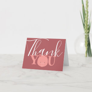 Pink Pig Face Thank You Card