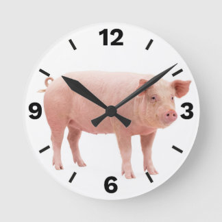 Pink Pig Farm Animal Countryside Rustic Decor Round Clock