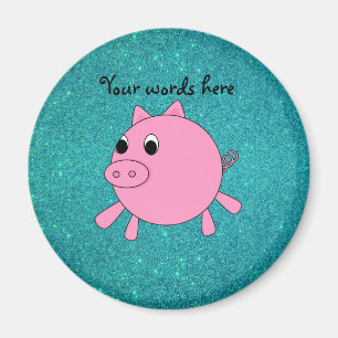 Pink pig faux turquoise glitter magnet