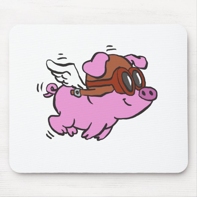 Pink pig flying cartoon | choose background colour mouse pad (Front)
