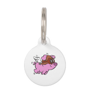 Pink pig flying cartoon choose background colour pet tag