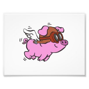 Pink pig flying cartoon   choose background colour photo print