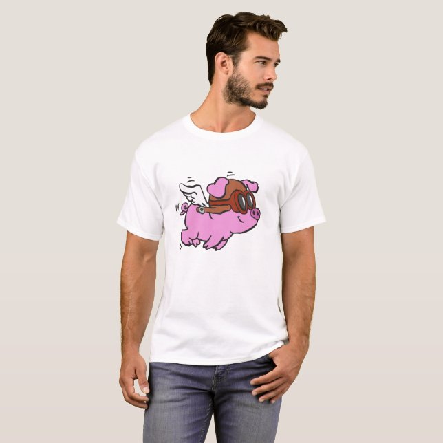 Pink pig flying cartoon | choose background colour T-Shirt (Front Full)