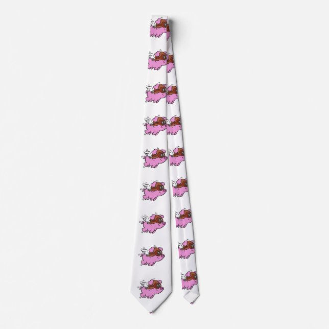 Pink pig flying cartoon | choose background colour tie (Front)
