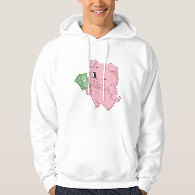 Pink Pig Holding Cash Giving Thumbs Up Hoodie (Front)