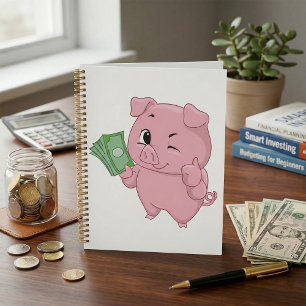 Pink Pig Holding Cash Giving Thumbs Up Planner