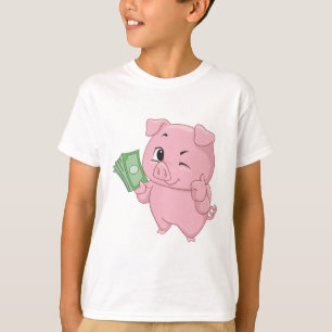 Pink Pig Holding Cash Giving Thumbs Up T-Shirt