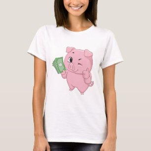 Pink Pig Holding Cash Giving Thumbs Up T-Shirt