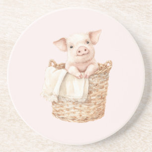 Pink Pig in a Basket Coaster