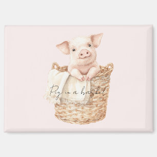 Pink Pig in a Basket Magnet
